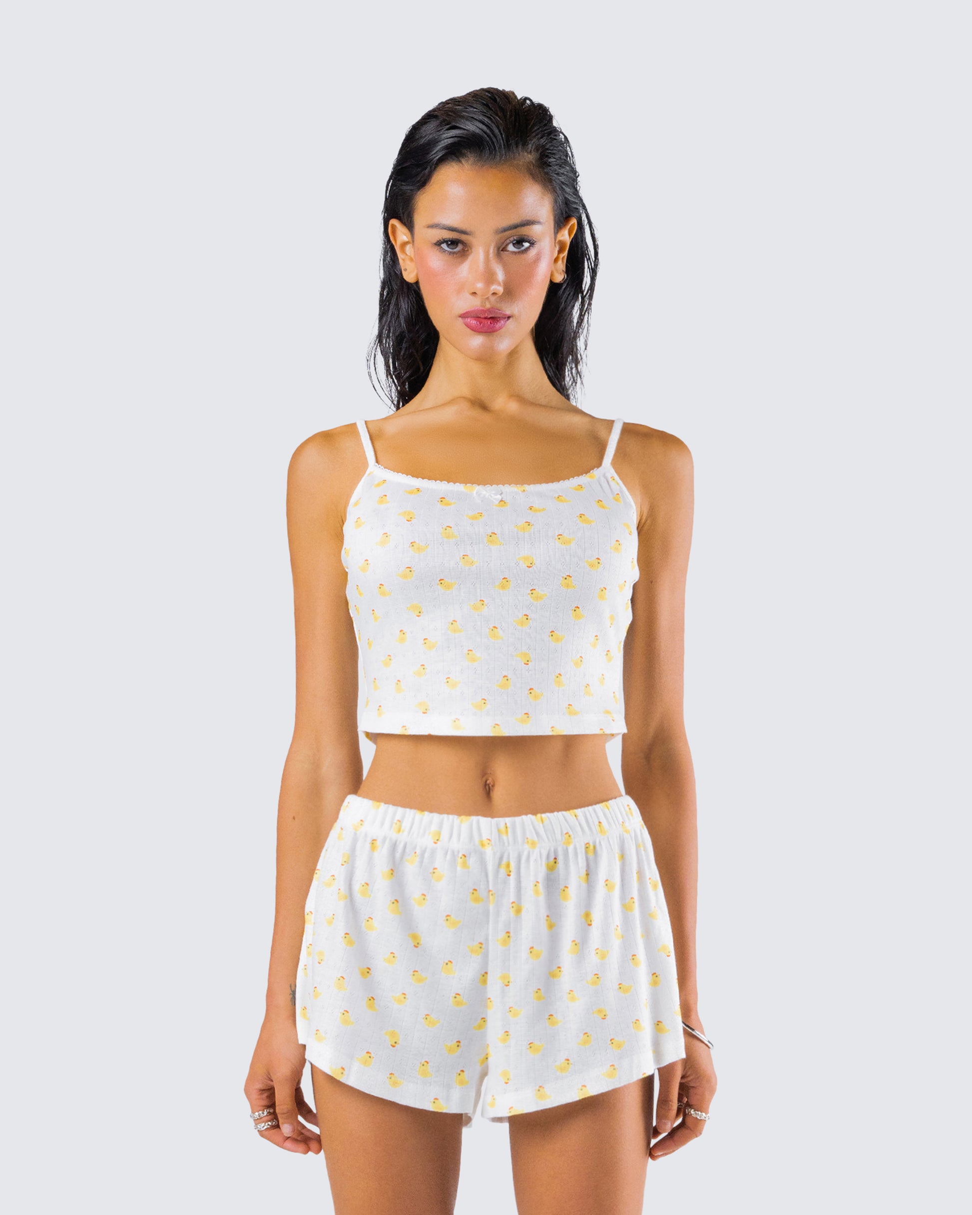 Jordana Ivory Duck Print Camisole Top model front