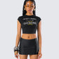 Julane Black Gemini Graphic Top model front