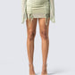 Jolie Olive Mesh Ruched Mini Skirt model front