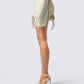 Jolie Olive Mesh Ruched Mini Skirt