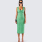 Kairi Green Ruffle Trim Midi Dress model front