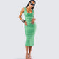 Kairi Green Ruffle Trim Midi Dress