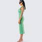 Kairi Green Ruffle Trim Midi Dress