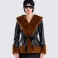 Kalilah Black Faux Leather Coat model front
