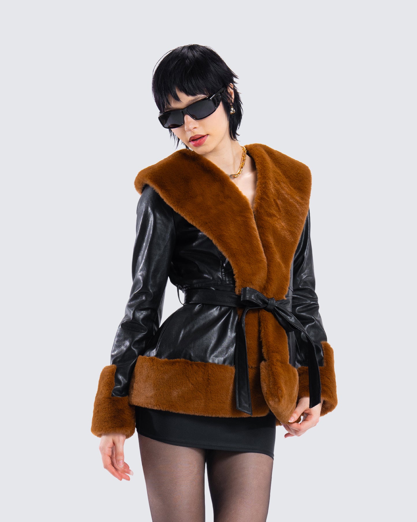 Kalilah Black Faux Leather Coat