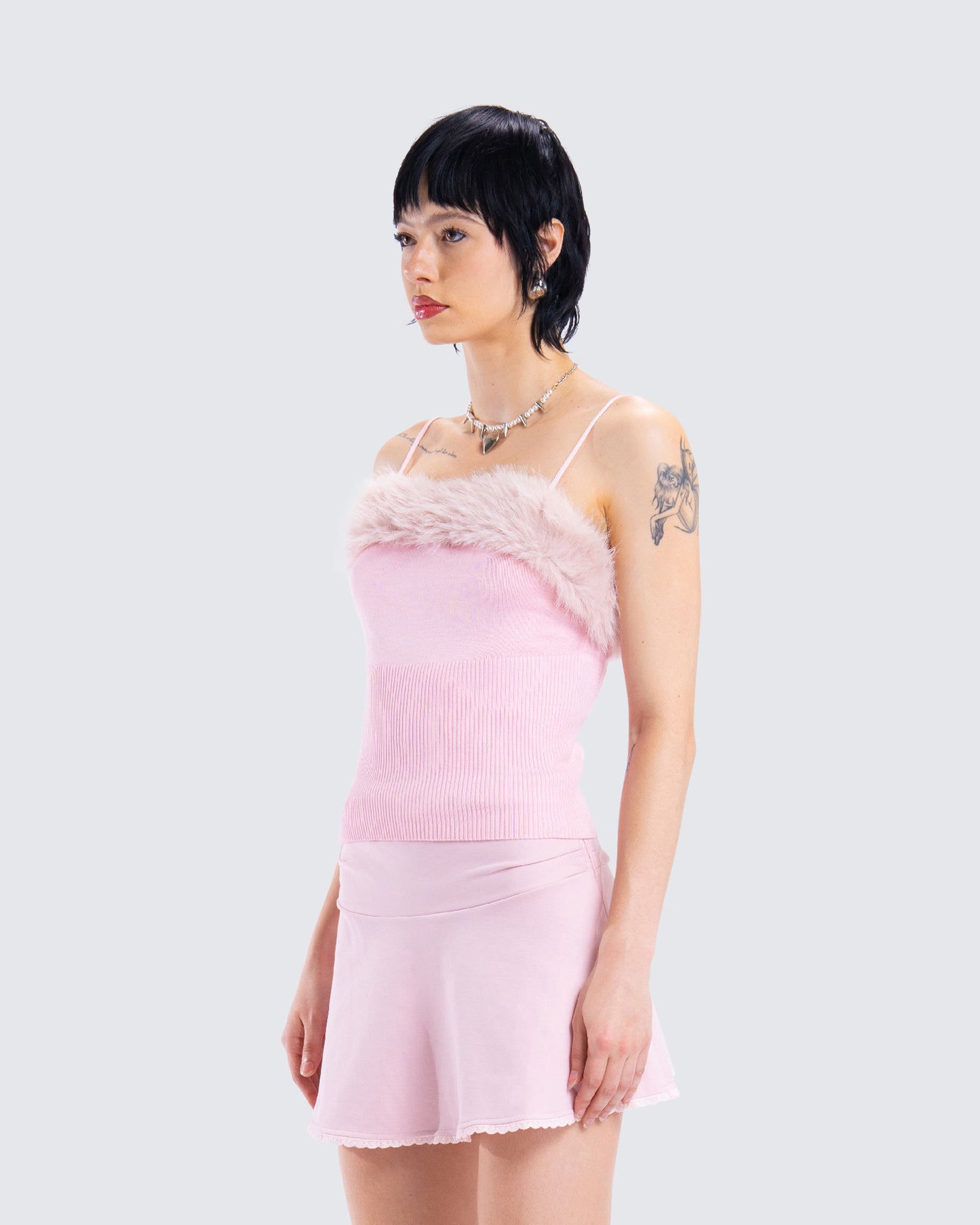 Karlissa Pink Fur Trim Cami Top