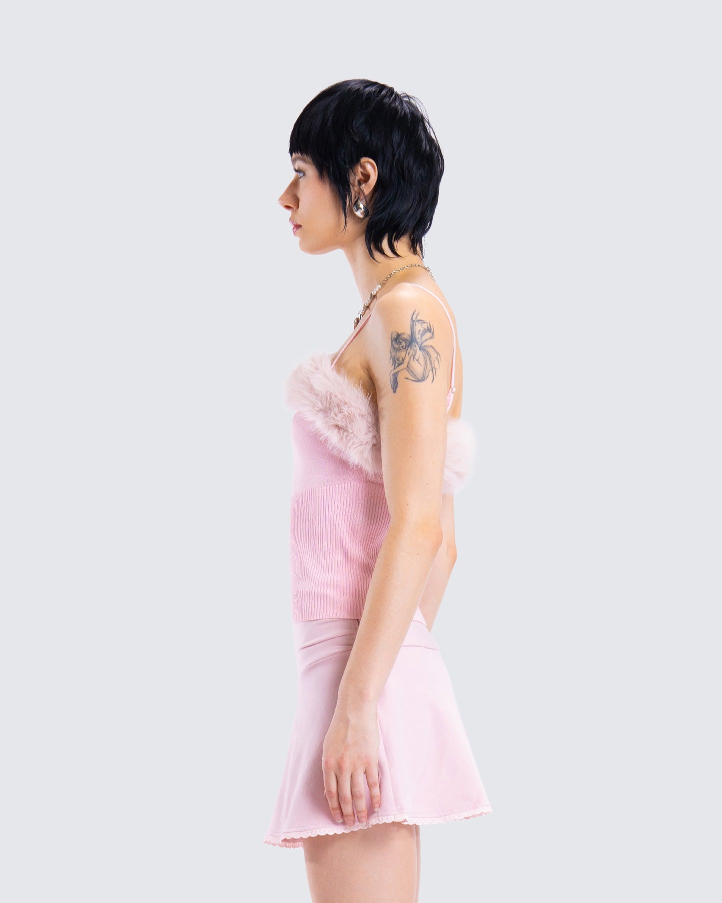 Karlissa Pink Fur Trim Cami Top