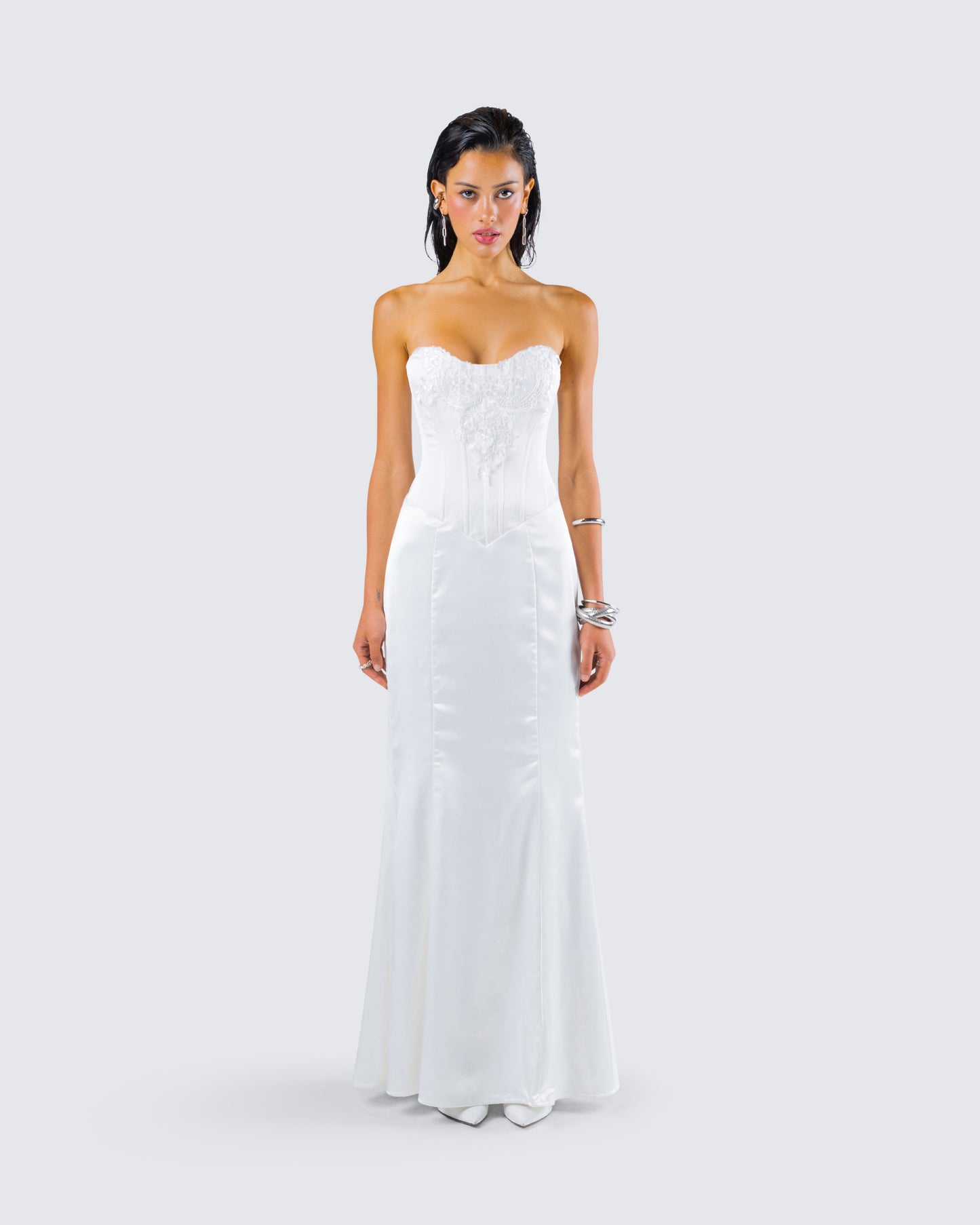 Katana White Lace Applique Gown model front