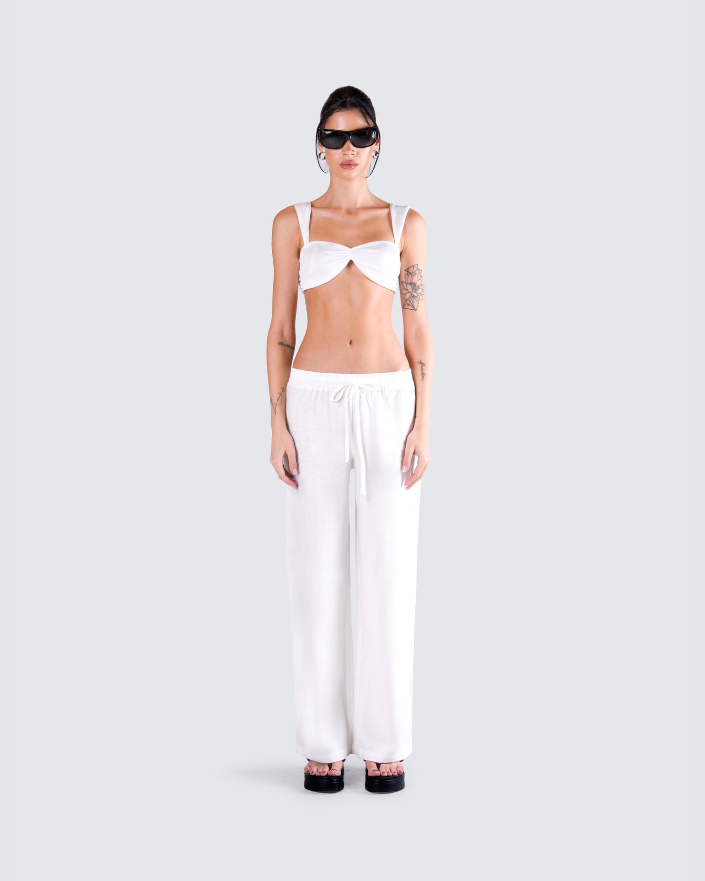 Keiko White Jersey Crop Top model front