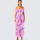 Kenya Pink Floral Ruffle Maxi Dress model front