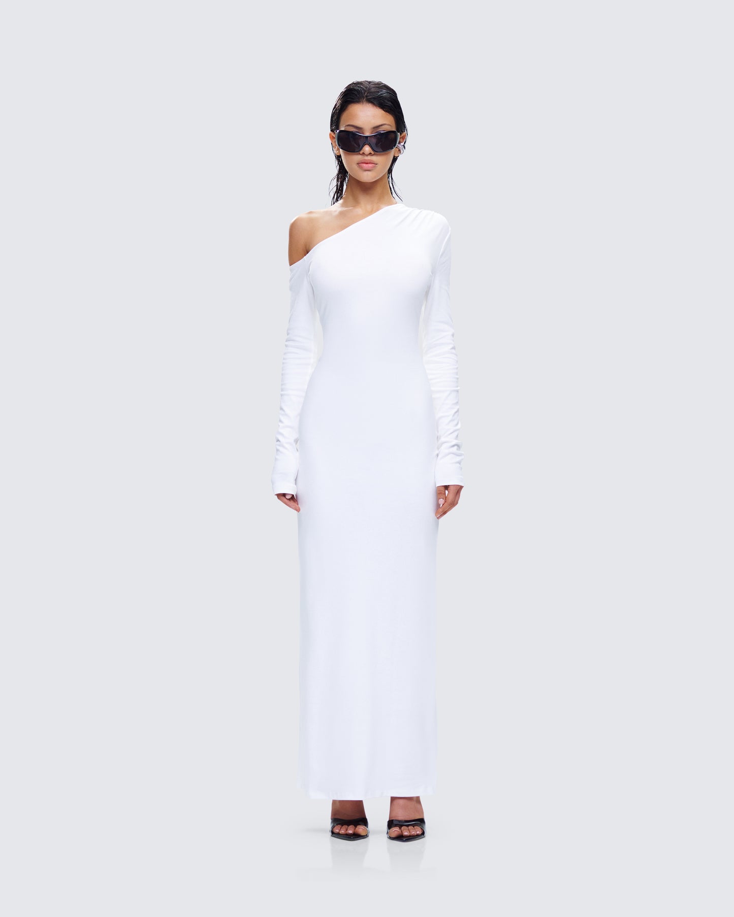 Kiandra White Off Shoulder Maxi Dress model front