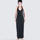 Kiari Black Halter Maxi Dress model front