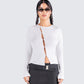 Kieran White Button Up Knit Top model front