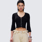 Kimmy Black Ribbed Cardigan Top model front