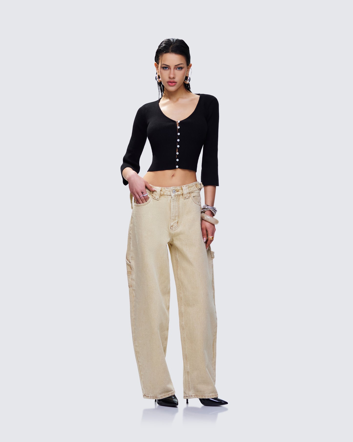 Kimmy Black Ribbed Cardigan Top