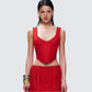 Kimona Red Ruffle Corset Top model front