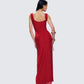 Kimoni Red Ruffle Corset Maxi Dress