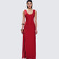 Kimoni Red Ruffle Corset Maxi Dress model front
