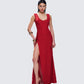 Kimoni Red Ruffle Corset Maxi Dress