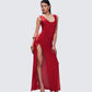 Kimoni Red Ruffle Corset Maxi Dress
