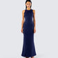 Kinny Navy Butterfly Print Maxi Dress model front