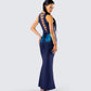 Kinny Navy Butterfly Print Maxi Dress