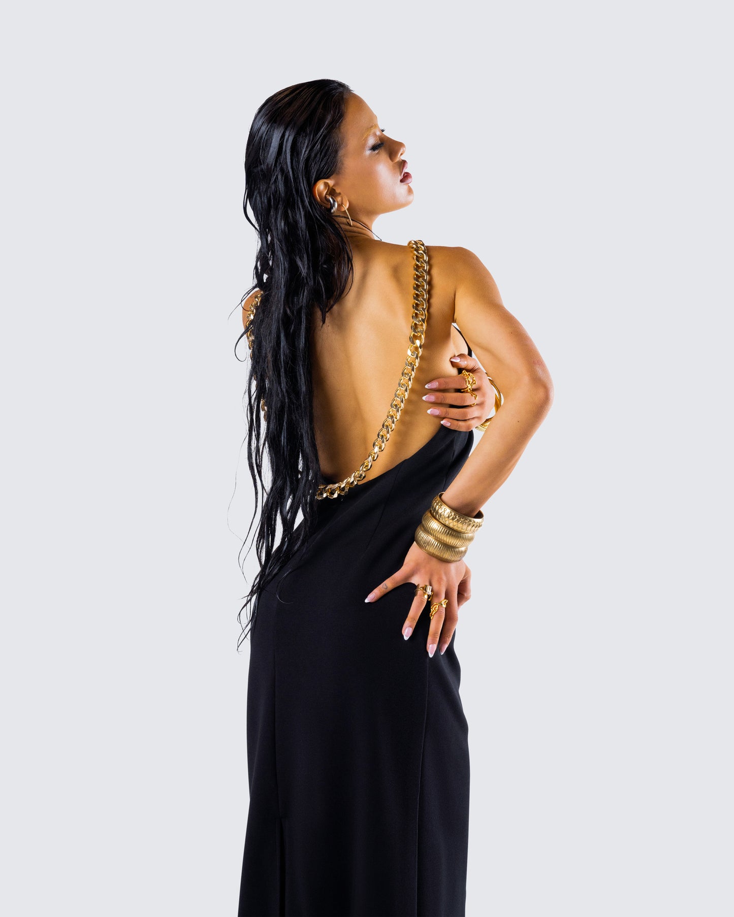 Kippa Black Asymmetrical Chain Gown