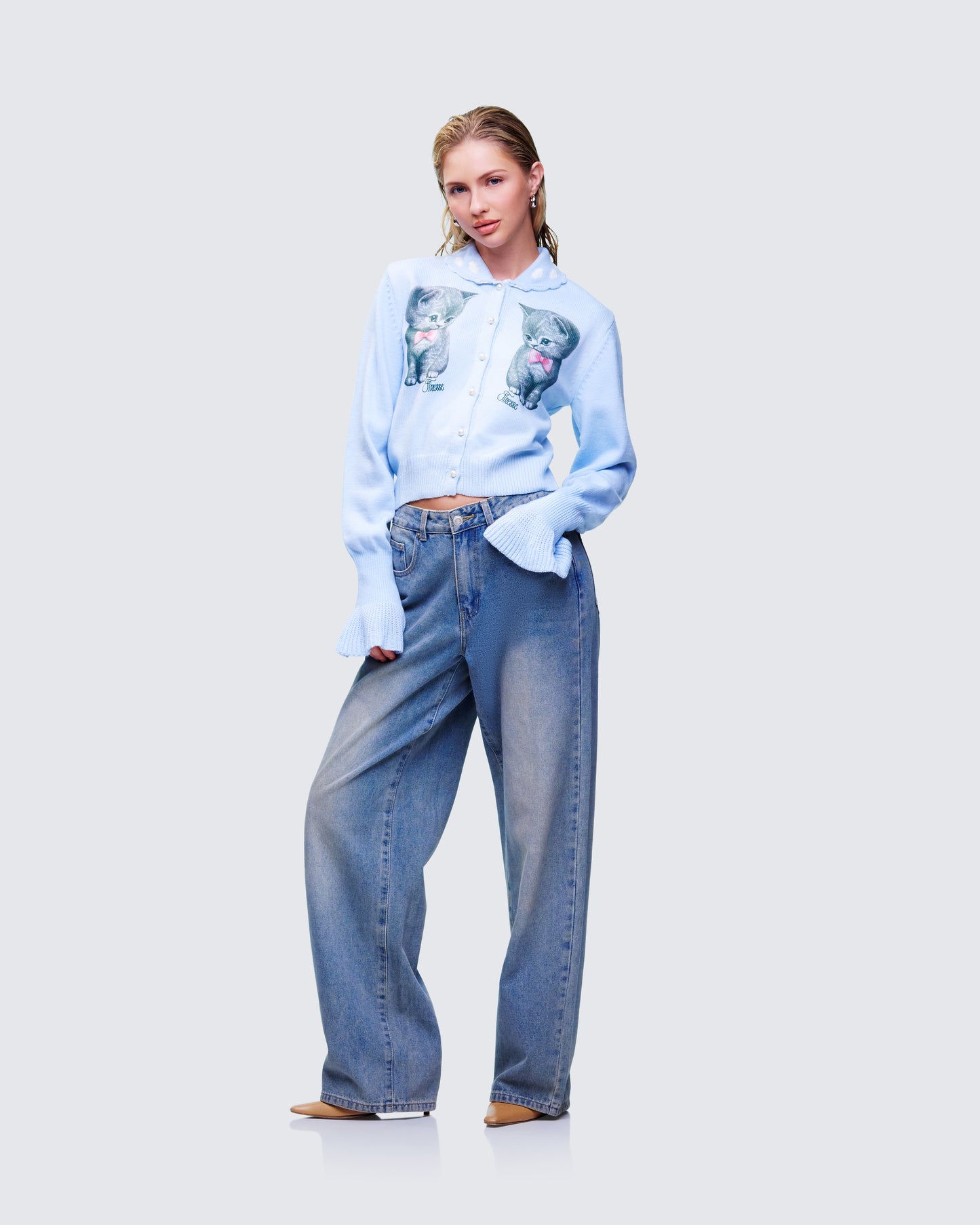 Kitty Blue Printed Cardigan