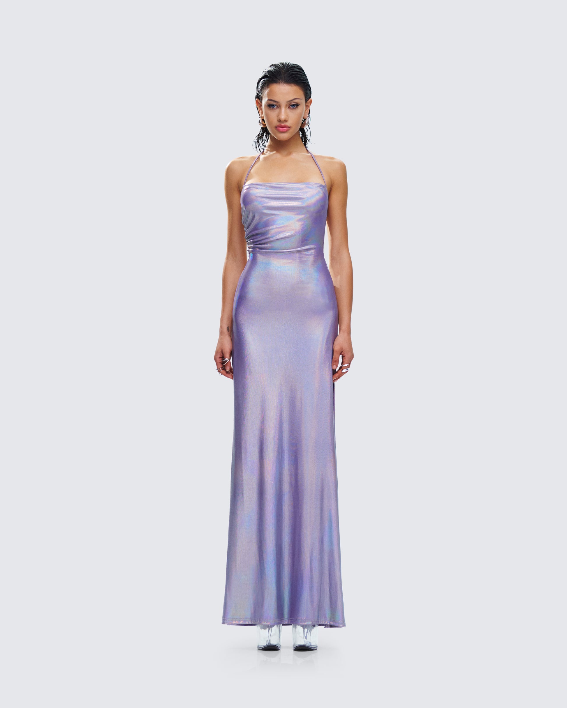 Koa Gunmetal Metallic Gown model front