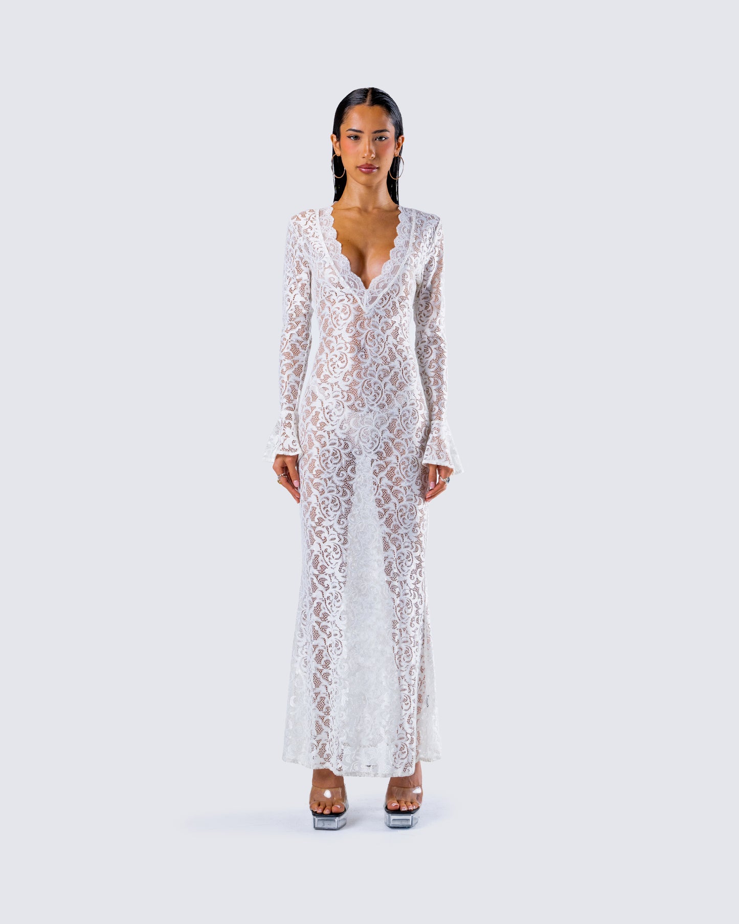 Kobina White Lace Maxi Dress model front