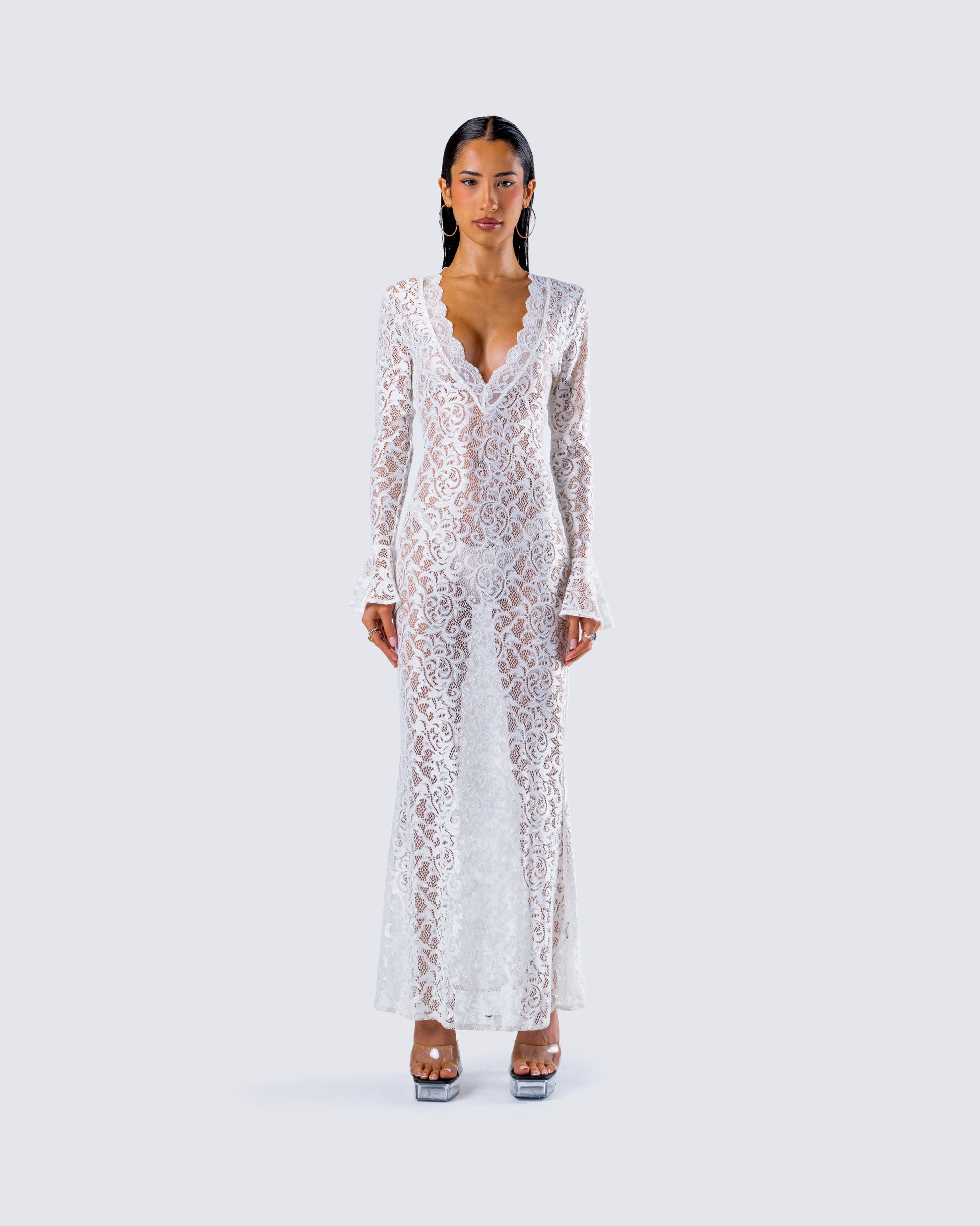 Kobina White Lace Maxi Dress model front