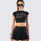 Kori Black Leo Graphic Top model front