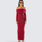 Kyan Burgundy Off Shoulder Maxi Dress model front