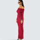 Kyan Burgundy Off Shoulder Maxi Dress