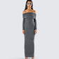 Kyan Charcoal Off Shoulder Maxi Dress model front