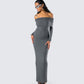 Kyan Charcoal Off Shoulder Maxi Dress