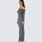 Kyan Charcoal Off Shoulder Maxi Dress