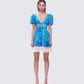 Lacey Blue Water Lilies Print Mini Dress model front