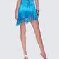 Laleh Teal Fringe Asymmetrical Skirt