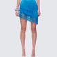 Laleh Teal Fringe Asymmetrical Skirt model front