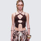 Landry Brown Knit Cut Out Top model front