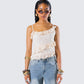 Lari Ivory Asymmetrical Ruffle Top model front