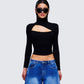 Laurie Black Asymmetrical Rib Top model front