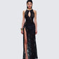Lavinia Black Lace Cut Out Maxi Dress model front