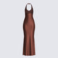 Leana Brown Halter Dress 3d product front