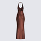 Leana Brown Halter Dress