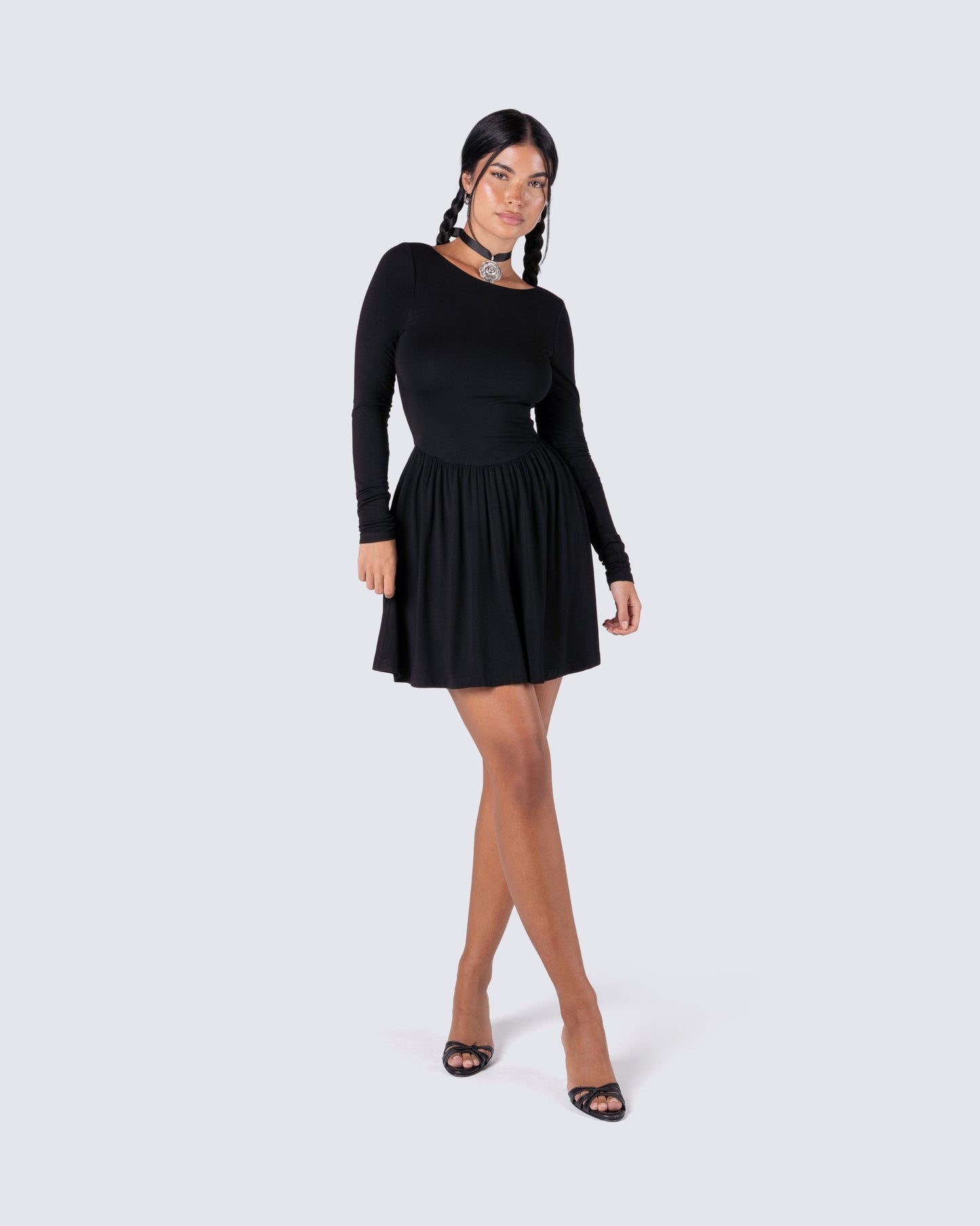 Leen Black Low Back Mini Dress