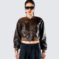 Leigh Brown Washed Leather Jacket model front