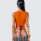 Leona Orange Mesh Asymmetrical Top
