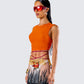 Leona Orange Mesh Asymmetrical Top